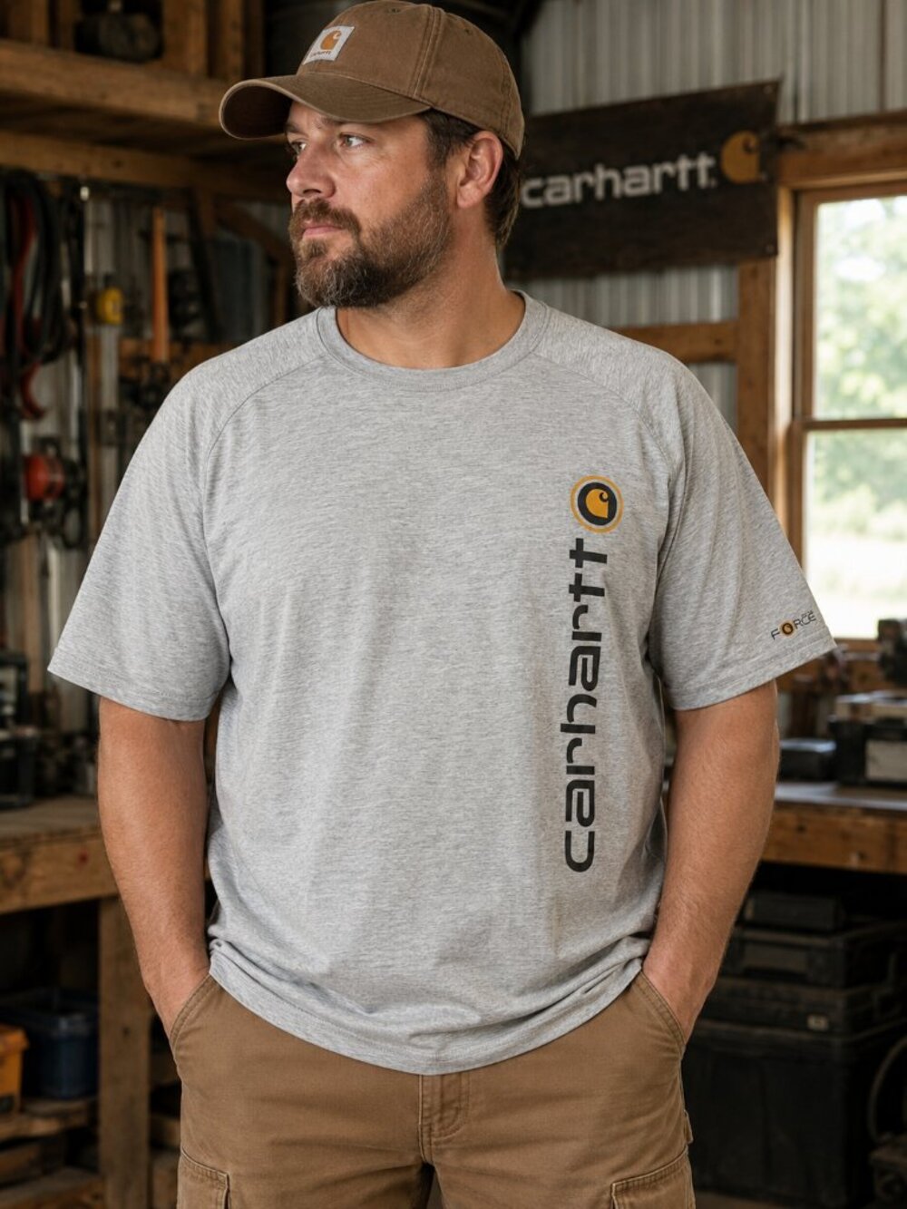 Carhartt Force Short Sleeve Performance Tee – Men's XL – Gray Logo Graphic